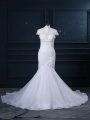 Classical White Mermaid Lace Wedding Dress Clasp Handle Tulle Cap Sleeves