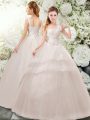 Nice Sleeveless Beading and Lace and Hand Made Flower Lace Up Wedding Dress