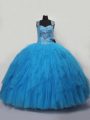 Blue Quinceanera Dresses Sweet 16 and Quinceanera with Beading and Ruffles Straps Sleeveless Lace Up