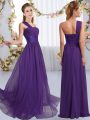 Stylish Purple One Shoulder Lace Up Ruching Bridesmaid Dresses Sleeveless
