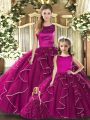 Clearance Fuchsia Lace Up Scoop Ruffles 15 Quinceanera Dress Tulle Sleeveless