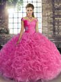 Fantastic Off The Shoulder Sleeveless Fabric With Rolling Flowers Quinceanera Gown Beading Lace Up