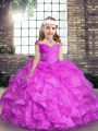 Lilac Ball Gowns Straps Sleeveless Organza Floor Length Lace Up Beading and Ruffles Winning Pageant Gowns