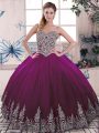 Dramatic Floor Length Lace Up Quinceanera Dresses Fuchsia for Sweet 16 with Beading and Embroidery