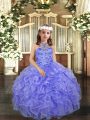 Enchanting Floor Length Lavender Little Girl Pageant Gowns Halter Top Sleeveless Lace Up