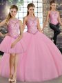 Pretty Tulle Sleeveless Floor Length Quinceanera Gown and Embroidery