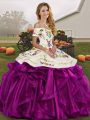 Lovely Off The Shoulder Sleeveless Organza Quinceanera Gowns Embroidery and Ruffles Lace Up