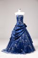 Floor Length Ball Gowns Sleeveless Blue Quinceanera Gowns Lace Up