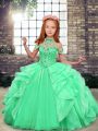 Apple Green Scoop Lace Up Beading and Ruffles Little Girls Pageant Dress Wholesale Sleeveless