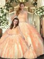 Designer Orange Sleeveless Floor Length Beading and Ruffles Lace Up Quinceanera Gowns