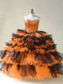 Fitting Orange Sweetheart Neckline Beading Quinceanera Dress Sleeveless Lace Up
