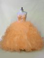 Best Selling Sleeveless Beading and Ruffles Lace Up Quince Ball Gowns