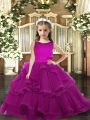 Floor Length Purple Little Girl Pageant Gowns Tulle Sleeveless Ruffled Layers