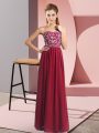 New Arrival Sleeveless Floor Length Beading Lace Up with Wine Red