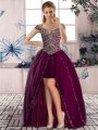 Shining Purple Lace Up Off The Shoulder Beading Dress for Prom Tulle Sleeveless
