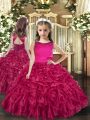 Fuchsia Ball Gowns Organza Scoop Sleeveless Ruffles Floor Length Lace Up Pageant Dress for Teens