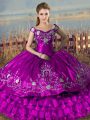 Purple Sweet 16 Dresses Sweet 16 and Quinceanera with Embroidery and Ruffled Layers Off The Shoulder Sleeveless Lace Up