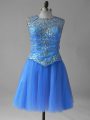 Mini Length A-line Sleeveless Blue Evening Dress Lace Up