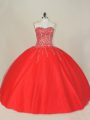 Fitting Tulle Sleeveless Floor Length Sweet 16 Quinceanera Dress and Beading