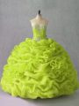 Yellow Green Sleeveless Beading and Pick Ups and Hand Made Flower Floor Length Quinceanera Gowns