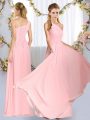 Baby Pink Chiffon Lace Up Quinceanera Court Dresses Sleeveless Floor Length Ruching