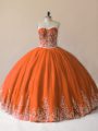 Orange Sleeveless Embroidery Floor Length 15 Quinceanera Dress