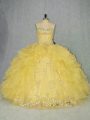Yellow Sweet 16 Dresses Sweet 16 and Quinceanera with Appliques and Ruffles Sweetheart Sleeveless Lace Up
