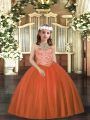Cheap Rust Red Ball Gowns Tulle Halter Top Sleeveless Beading Floor Length Lace Up Girls Pageant Dresses