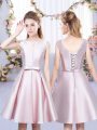 Clearance Baby Pink Satin Lace Up Dama Dress for Quinceanera Sleeveless Mini Length Bowknot