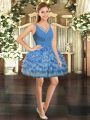 Mini Length Ball Gowns Sleeveless Blue Prom Dresses Backless