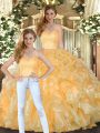 Suitable Gold Sweetheart Lace Up Beading and Ruffles 15 Quinceanera Dress Sleeveless