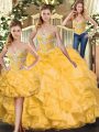 Gold Sleeveless Organza Lace Up Sweet 16 Quinceanera Dress for Sweet 16 and Quinceanera
