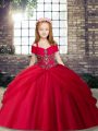 Red Sleeveless Floor Length Beading Lace Up Child Pageant Dress