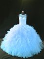 Blue and Light Blue Sleeveless Organza Lace Up Quinceanera Gown for Sweet 16 and Quinceanera