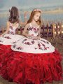 Popular Red Sleeveless Embroidery and Ruffles Floor Length Kids Formal Wear