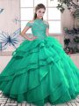 Organza High-neck Sleeveless Lace Up Beading and Ruffles Sweet 16 Dress in Turquoise