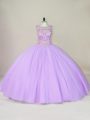 Cute Lavender Lace Up Scoop Beading Quinceanera Dress Tulle Sleeveless