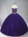 Fantastic Floor Length Purple Quinceanera Dress Tulle Sleeveless Beading