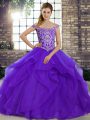 Sleeveless Brush Train Beading and Ruffles Lace Up 15th Birthday Dress