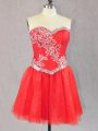 Luxurious Mini Length Red Prom Party Dress Tulle Sleeveless Beading