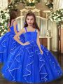 Stylish Straps Sleeveless Lace Up Kids Formal Wear Royal Blue Tulle