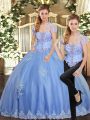 Light Blue Strapless Lace Up Beading and Appliques Quinceanera Dresses Sleeveless