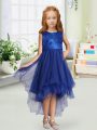 Free and Easy Royal Blue A-line Sequins and Bowknot Flower Girl Dresses Zipper Organza Sleeveless High Low