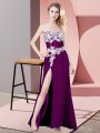 Eggplant Purple Zipper Sweetheart Lace and Appliques Evening Outfits Chiffon Sleeveless