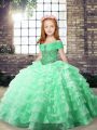 Apple Green Straps Lace Up Beading and Ruffled Layers Kids Pageant Dress Sleeveless