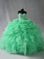 Sleeveless Floor Length Beading and Ruffles and Pick Ups Lace Up Sweet 16 Quinceanera Dress with Apple Green