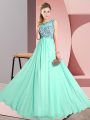 Customized Chiffon Sleeveless Floor Length Dama Dress and Beading and Appliques