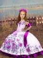 Off The Shoulder Sleeveless Satin Little Girl Pageant Gowns Embroidery Lace Up