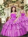 Straps Sleeveless Lace Up Little Girls Pageant Dress Lilac Taffeta