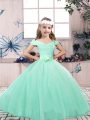 Fashionable Lace and Belt Little Girls Pageant Gowns Apple Green Lace Up Sleeveless Floor Length